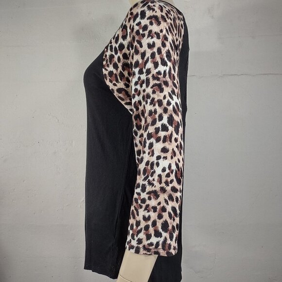 Betsey Johnson black animal print lace heart long sleeve shirt blouse Medium - Picture 6 of 7